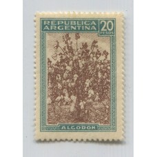 ARGENTINA 1935 GJ 765 ESTAMPILLA NUEVA CON GOMA EL RARO $ 20 ALGODON DE HERMOSA CALIDAD U$ 120